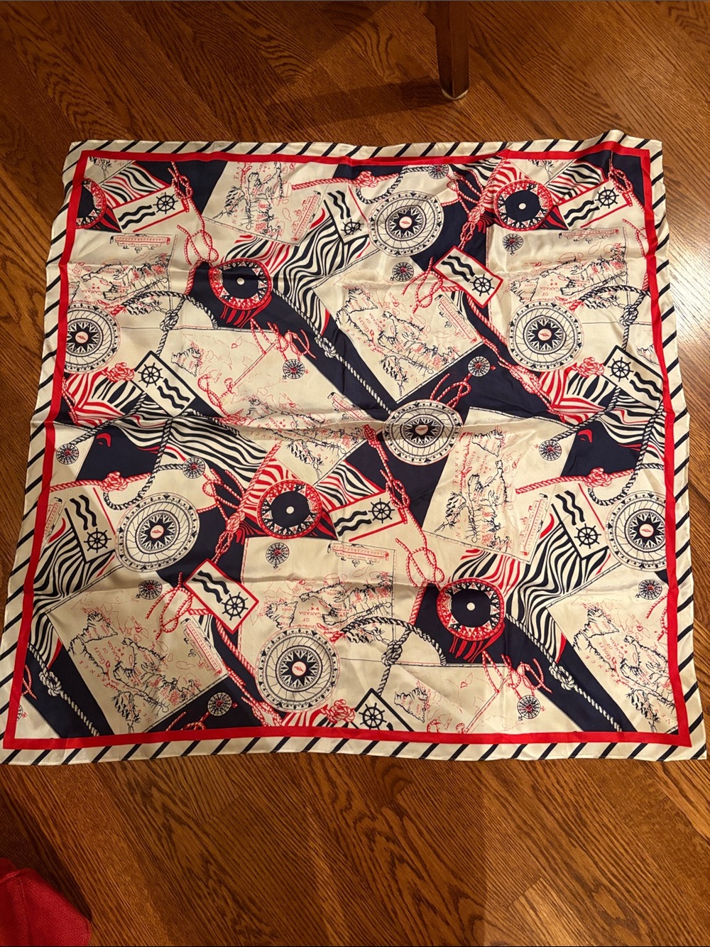 Talbots Navy, Red and Cream Nautical Print Square Scarf